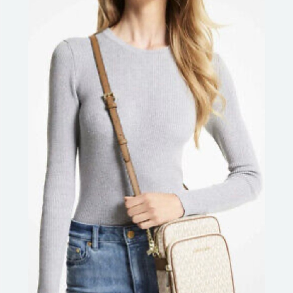 Michael Kors Cream and Brown Crossbody Bag with Gold-Tone Accents - Picture 3 of 3